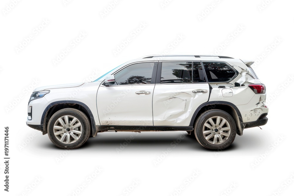 Fototapeta premium Damaged white SUV accident
