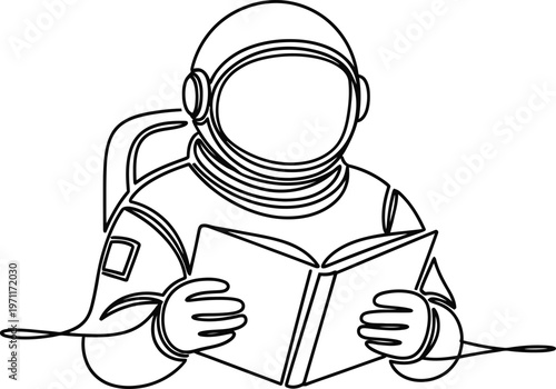 Astronaut reading a book a continuous line drawing