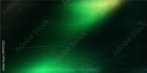 An abstract composition of light and shadow, an ethereal green aura dominates the scene, punctuated by streams of light.