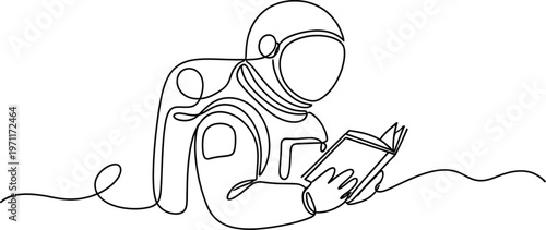 Astronaut with coffee a minimalist line drawing