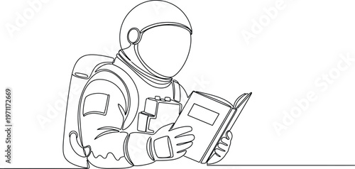 Astronaut reading a book one continuous line drawing