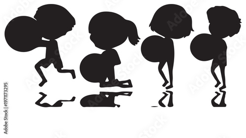 Burdened People Carrying Heavy Loads Silhouette Illustration Isolated on White