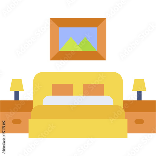 Bedroom Bed Furniture Vector Icon for Comfortable Sleeping Room Interior