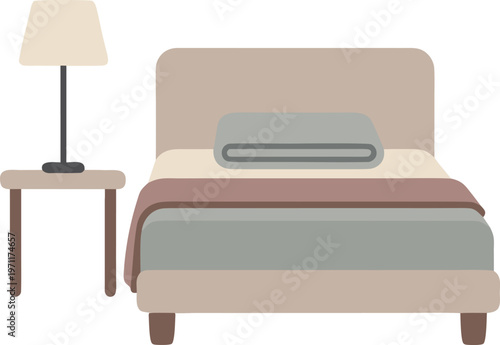 Clean, minimalist bedroom with neutral tones, soft bedding, bedside lamp, and window light creating a serene, restful atmosphere