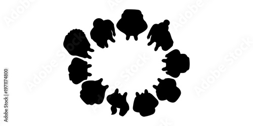 Top View Silhouette of Diverse Student Group in Circle for Architectural Plan and Vector Diagram