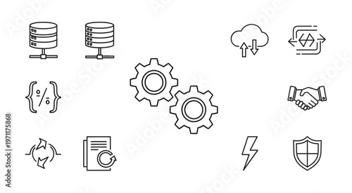 Gear icons representing settings and configurations for software development.
