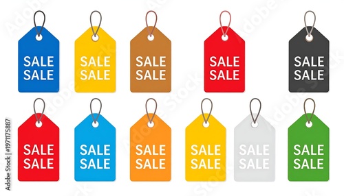 Colorful Sale Tags - A Diverse Collection for Promotional Offers and Discounts.