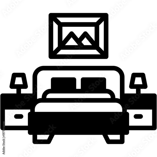 Bedroom Bed Furniture Vector Icon for Comfortable Sleeping Room Interior