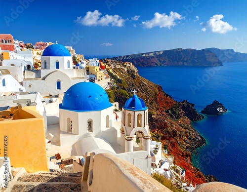 Picturesque Santorini Island - A Stunning Coastal Village View.