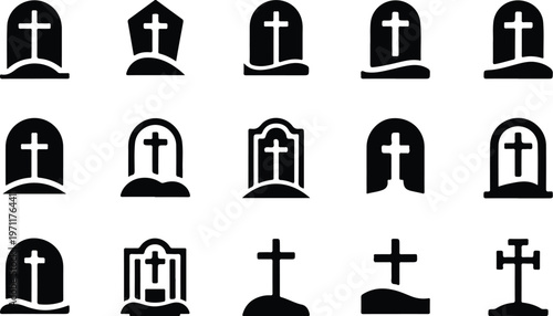 Christian Grave Silhouette Icon Cross Tomb Outline Design
