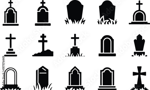 Christian Grave Silhouette Icon Cross Tomb Outline Design