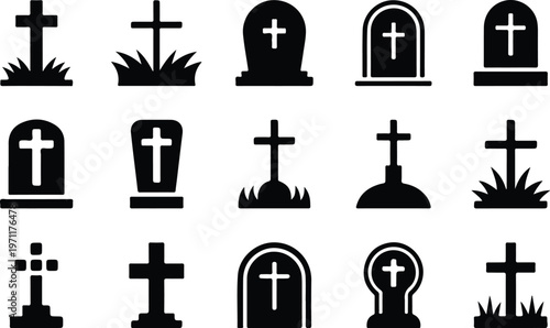 Christian Grave Silhouette Icon Cross Tomb Outline Design