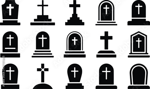 Christian Grave Silhouette Icon Cross Tomb Outline Design