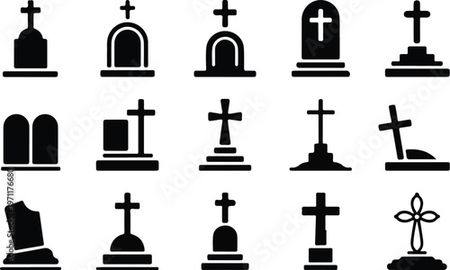 Christian Grave Silhouette Icon Cross Tomb Outline Design
