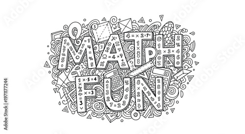 Math symbols and illustrations surround fun text in graphic