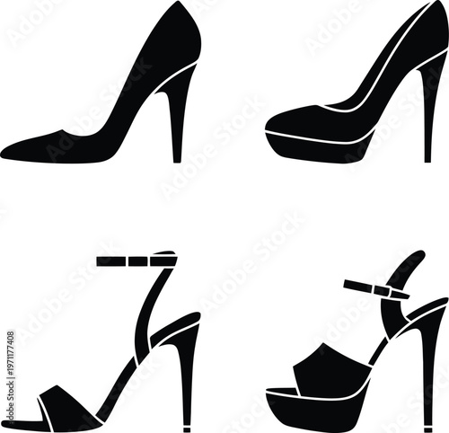 Set of high heel shoes silhouettes