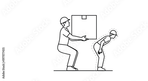 Two workers lifting large box together indoors industrially