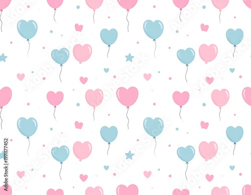 Heart Balloons Seamless Pattern - Pastel Colors for Celebrations.