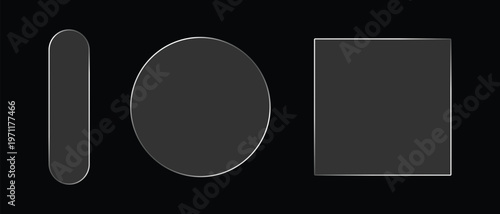 Liquid glass button interface, light frame banner set, glass panel set for mobile and web app, tech board frame in futuristic style. 2