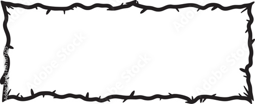 Thorn branch frame border rectangle black silhouette hand drawn floral decorative prickly element bramble vine sketch
