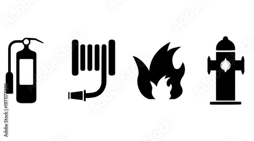 Collection of essential fire safety and emergency service vector icons