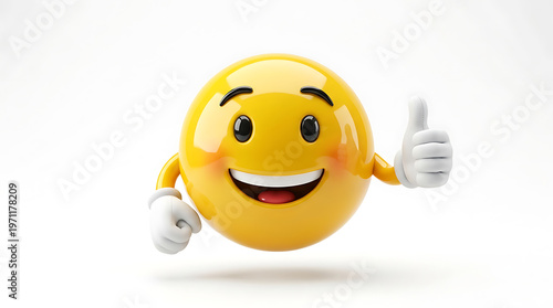 Smiling 3D emoji giving thumbs up, positive feedback concept