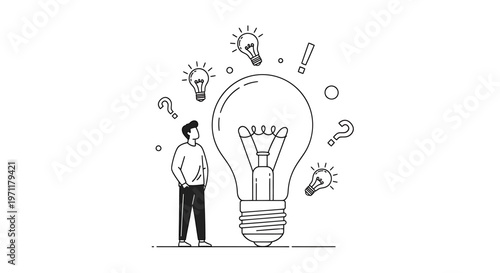 A man having an idea with lightbulb.