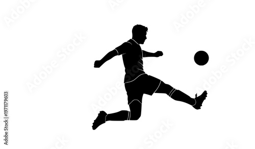 Dynamic soccer player silhouette vector kicking a ball for sports illustrations
