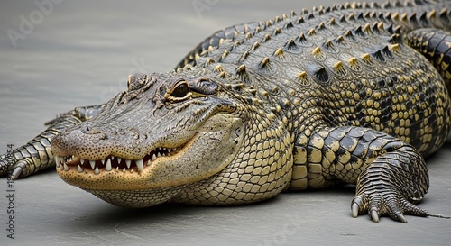 American Alligator Close-up: Detailed Scales, Sharp Teeth, and Powerful Jaws