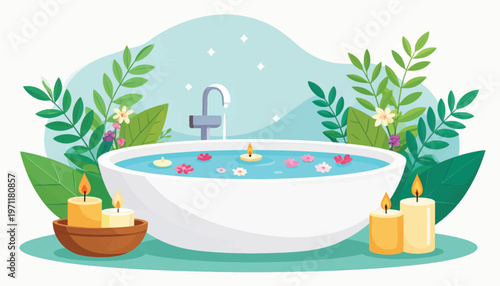 Bath Tub with Candles and Flowers.