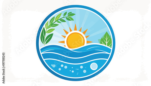 Stylized Logo Featuring Sun and Water.