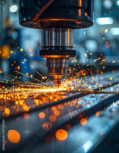 Precision Machining - Close-Up of a Metal Cutting Process with Sparks.