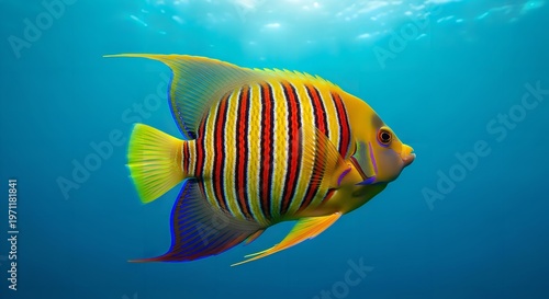 Vibrant Royal Angelfish Swimming in Clear Blue Tropical Ocean Water