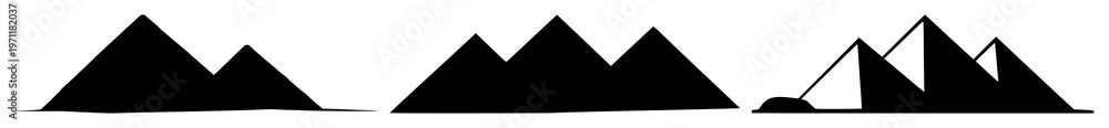 Obraz premium Solid black icon, white background: landmark Pyramids set with simple line art design featuring simple design, minimalist, black and white with illustrations and graphics