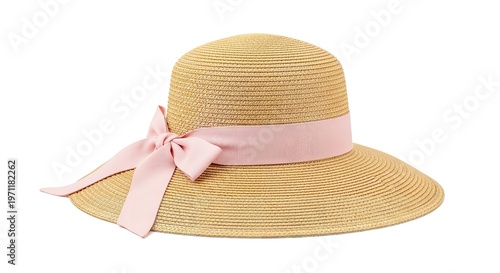 Elegant Straw Sun Hat with Pink Ribbon Bow for Summer Fashion
