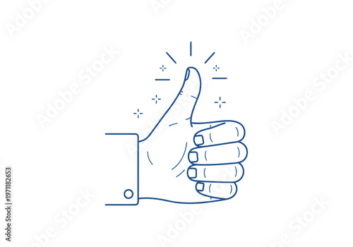 Thumbs up icon for approval and success, line art vector symbol