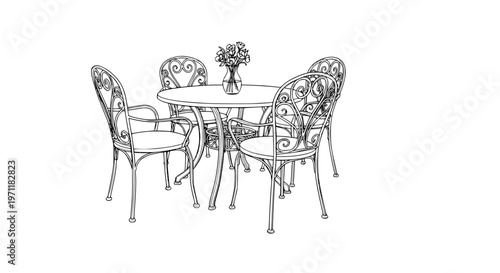 Hand drawn garden furniture sketch set with patio chairs table bench and lounger vector line art illustration