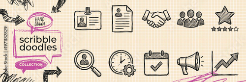 Hand Drawn Business Uptrend Analytics and SEO Optimization Doodle Icon Set with Graph Chart and Target Sketches for Strategy and Corporate Marketing Vector EPS