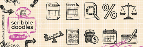Hand Drawn Space Astronomy and Universe Exploration Doodle Icon Set with Rocket Ship Planet Star Galaxy and Astronaut Sketches for Future Flight Vector EPS