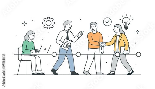 A structured continuous execution scenario where a team maintains steady forward movement of tasks through each stage of a process toward completion