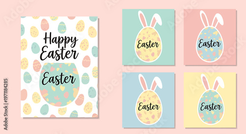 Easter bunny eggs and greeting card.