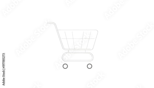 Outline Style Shopping Cart Symbol. A minimalist thin-line vector icon of a shopping cart with geometric shapes, monochrome dark gray on white background 2