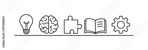 Creative thinking and idea generation process for innovation and problem solving in professional and personal contexts, light bulb, brain outline