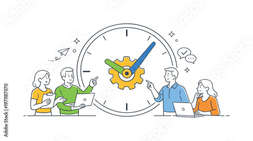 Colleagues improving routine synchronization and maintaining steady collaboration timing together during a structured progress alignment meeting in a