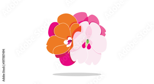 Abstract Floral Illustration with Vibrant Orange and Pink Petals