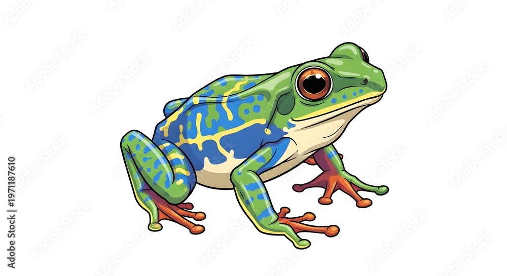 Obraz premium Vibrant Green and Blue Tree Frog Illustration.
