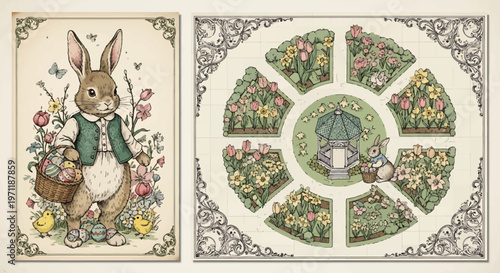 Vintage floral jigsaw puzzle with Peter Rabbit.