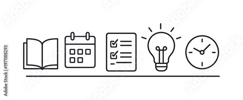 Learning planning and study organization for effective knowledge acquisition and consistent academic or professional improvement, book, calendar page