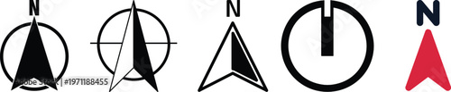 North arrow icon set. GPS north pointer for navigation signs. Compass north arrow.PNG Minimalist compass arrow north.north arrow vector icon . n direction sign .Map navigation and location marker icon