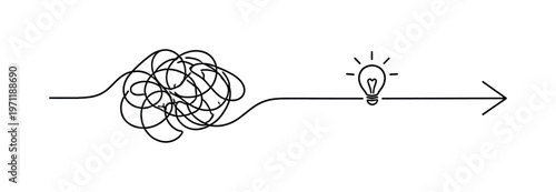 Creating order from chaos in a demanding workflow with multiple competing inputs, a continuous line forming irregular tangled loops that smoothly